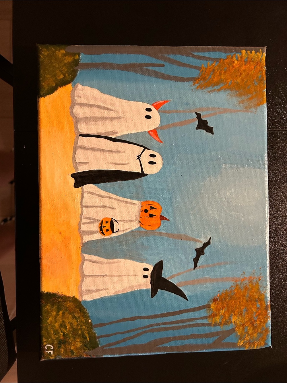 Hand-Painted Halloween Ghosts Canvas Wall Art